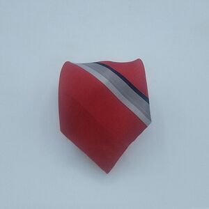 Mens Necktie Buckingham Silk, Vintage Striped, 58 By 3 Inches, Red Grey Blue